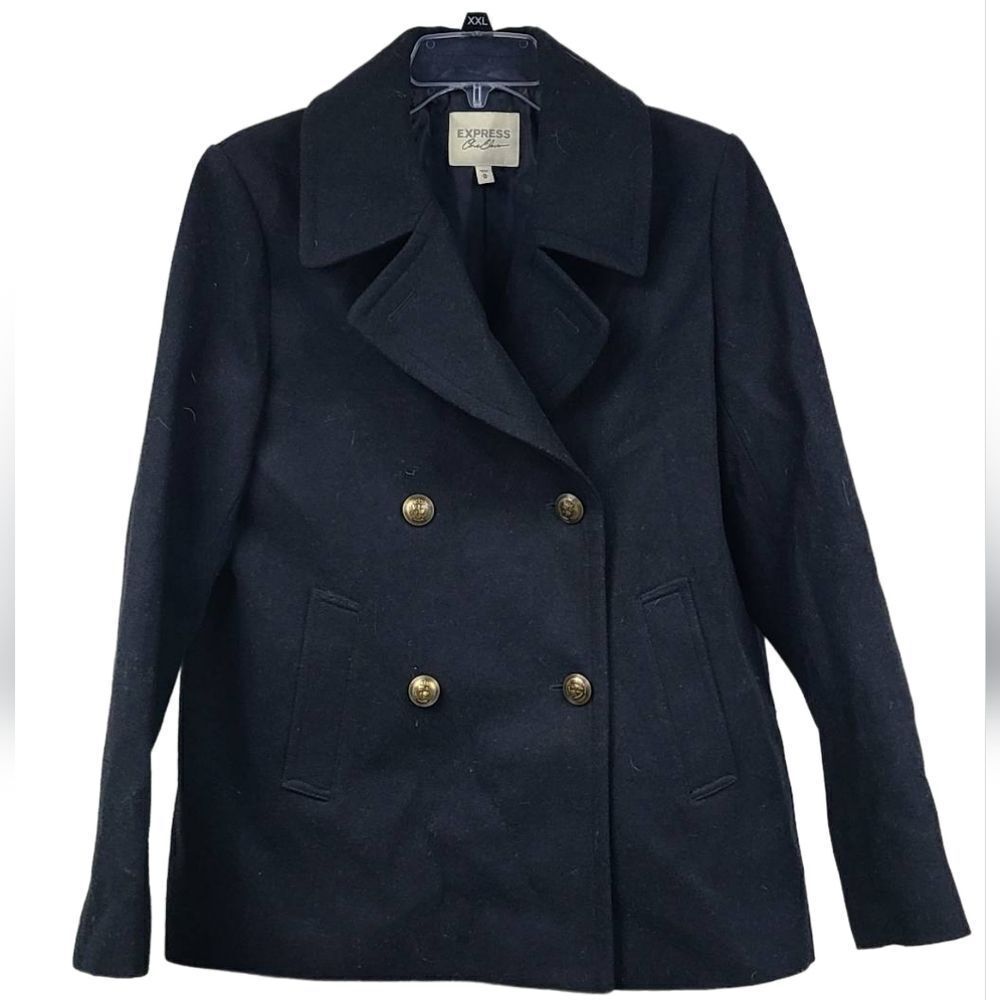 Express Black Wool Peacoat Double Breasted Classic Overcoat Heavy Winter Coat